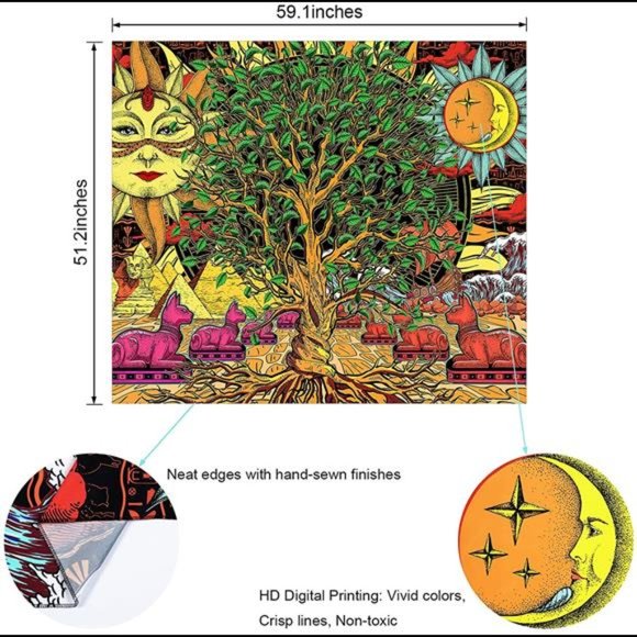 Psychedelic Tree Tapestry Tree of Life Tapestry Trippy Sun Tapestry Ancient - Picture 7 of 7